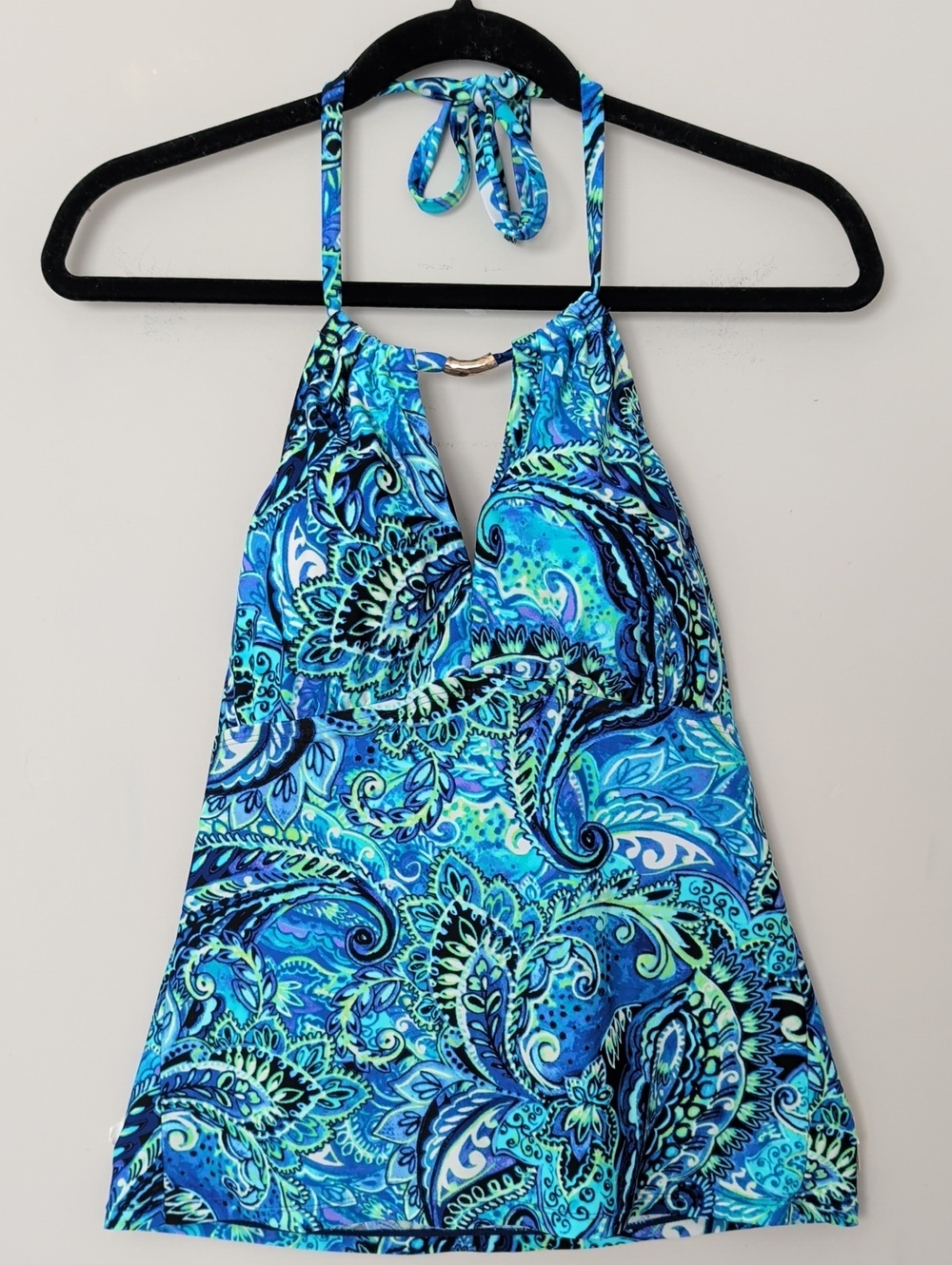 Chaps Paisley Halter Tankini Swim Top - Picture 2 of 10